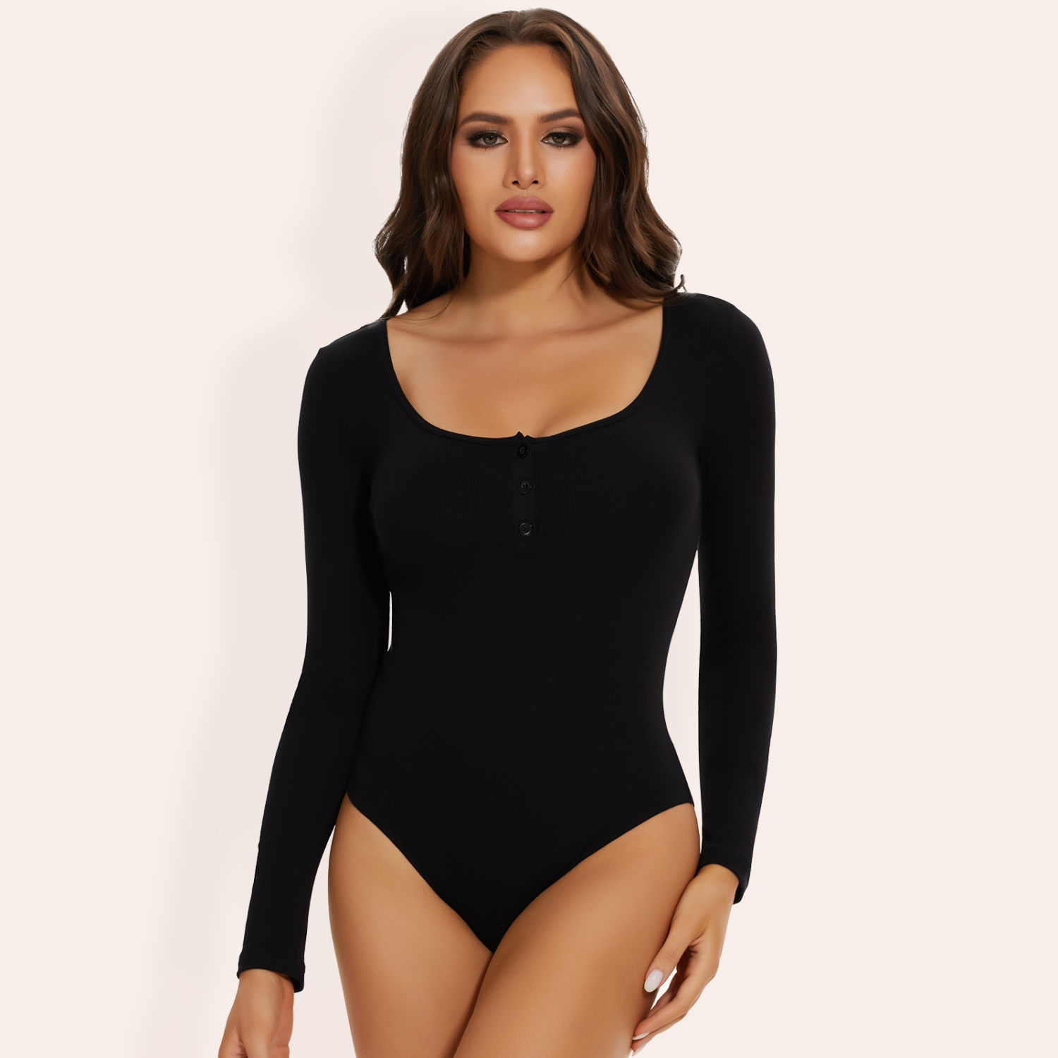 Ribbed Henley Long Sleeve Bodysuit