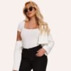 Square Neck Short Sleeveless Bodysuit Top