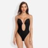 Plunging Deep V-Neck Strapless Backless Thong Bodysuit