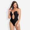 Plunging Deep V-Neck Strapless Backless Thong Bodysuit