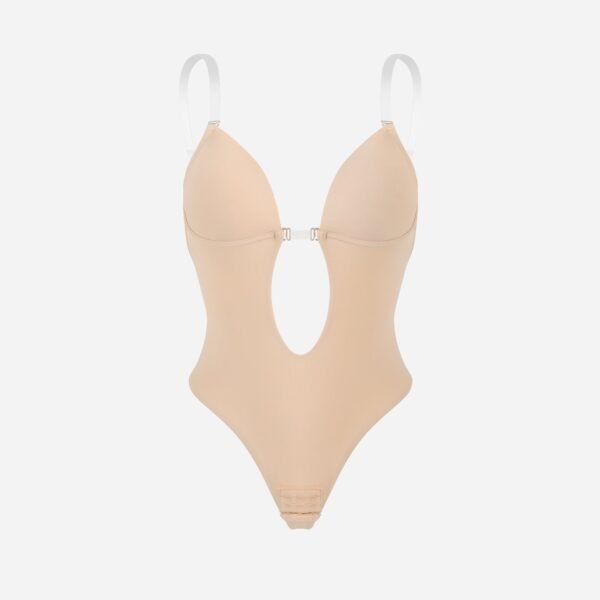 Plunging Deep V-Neck Strapless Backless Thong Bodysuit