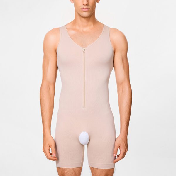 Zipper shapewear jumpsuit men's body pants open gear sports fitness fat powerful belly tight tank tops