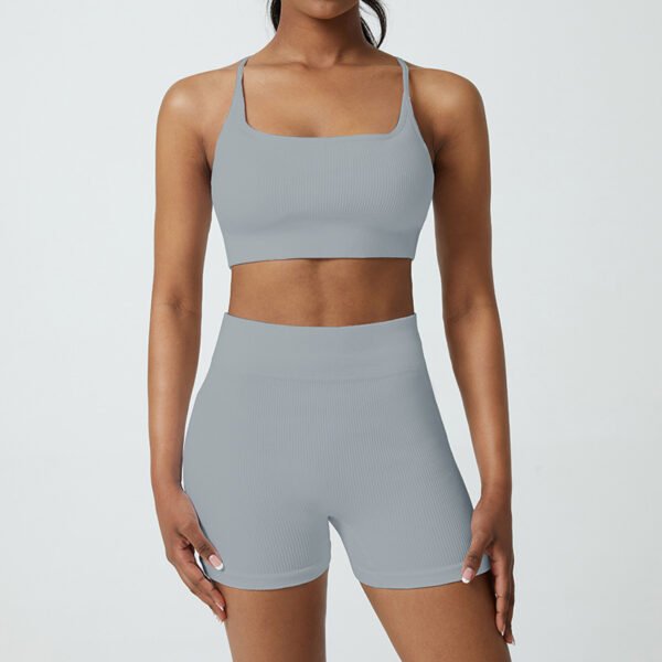 Workout Outfits for Women 2 Piece Seamless Ribbed High Waist Leggings With Sports Bra Exercise Set