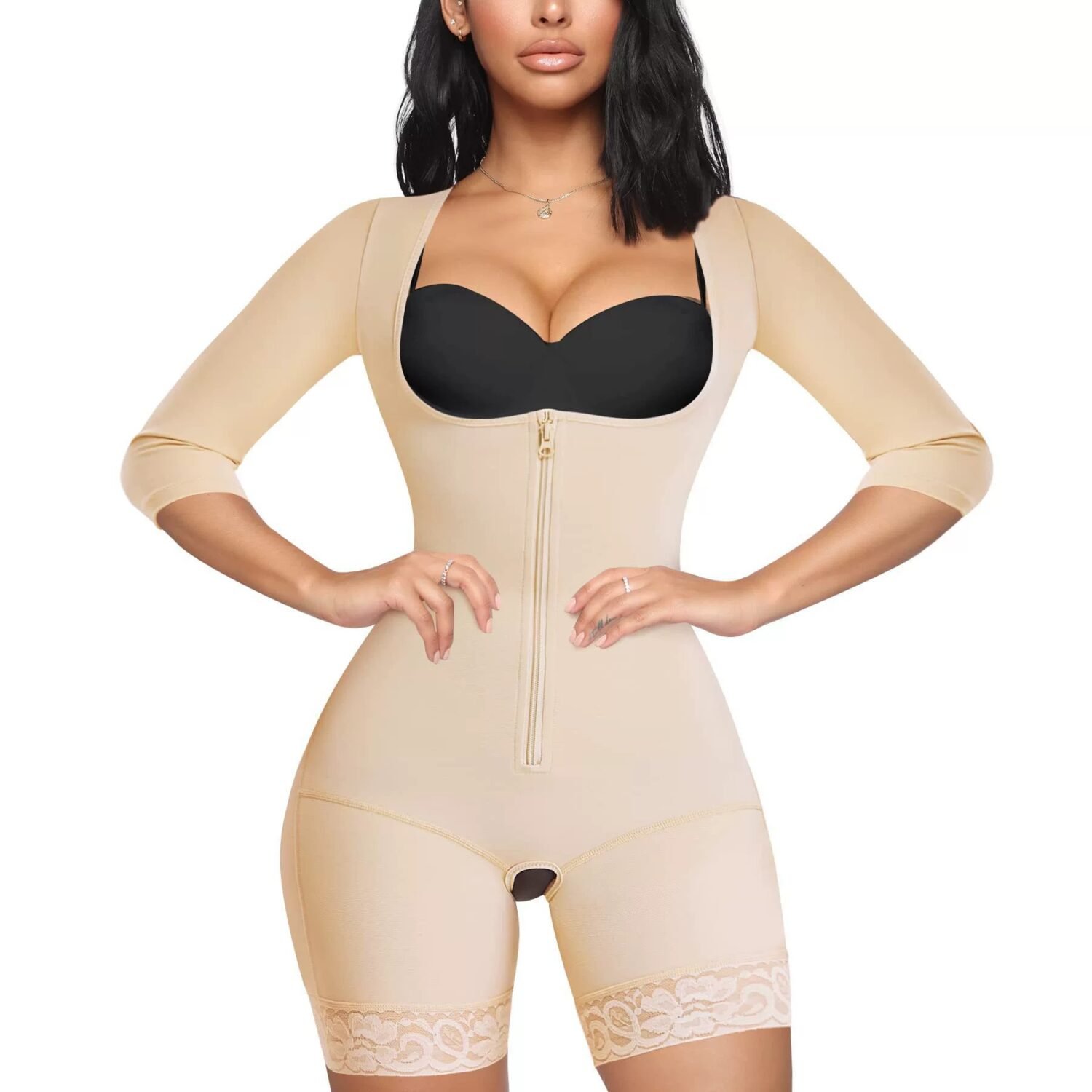 Wholesale Long Sleeve Zipper Corset Tummy Control Buttocks Body Shaper Body Shaper for Women