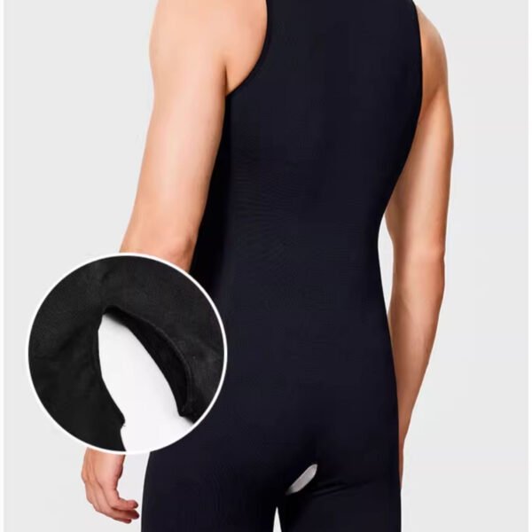 Zipper shapewear jumpsuit men's body pants open gear sports fitness fat powerful belly tight tank tops