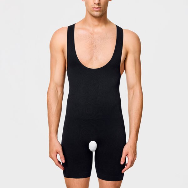 Low-cut one-piece shapewear men's tank top tight bodybuilding fitness hidden compression shaping open crotch shorts