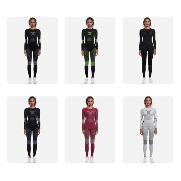 Women's Seamless High Elastic Long Sleeve Skinny Suit Solid Pattern Sports Shapewear Set for Running Cycling Yoga