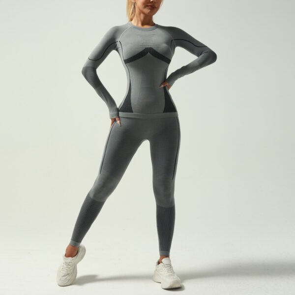 Women's Windproof High Waist Elastic Leggings Top Bottom Set Ski-Dry Fitness Wear Breathable Underwear for Plus Sizes Yoga