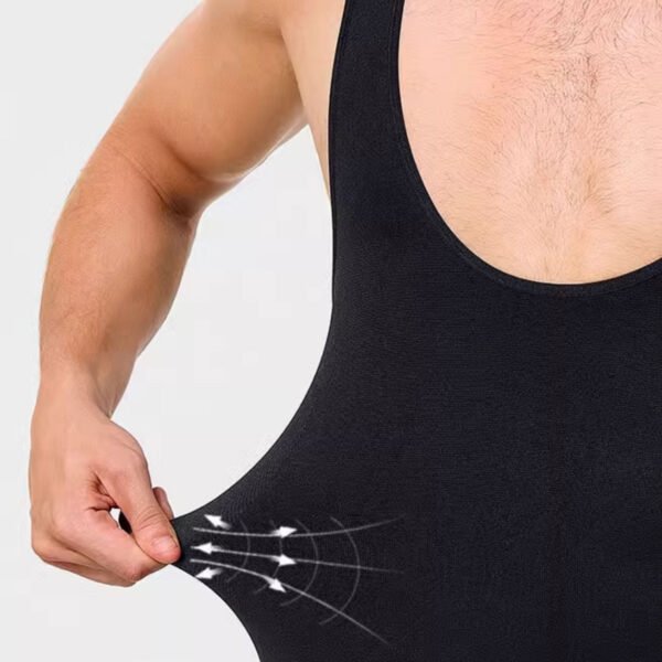 Low-cut one-piece shapewear men's tank top tight bodybuilding fitness hidden compression shaping open crotch shorts