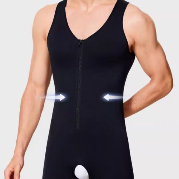 Zipper shapewear jumpsuit men's body pants open gear sports fitness fat powerful belly tight tank tops
