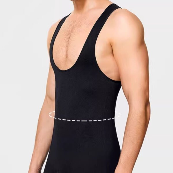 Low-cut one-piece shapewear men's tank top tight bodybuilding fitness hidden compression shaping open crotch shorts