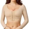 Shapewear top front buckle design support gathering fitness yoga long sleeve shapewear top