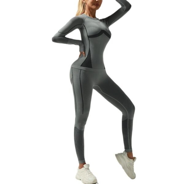 Women's Windproof High Waist Elastic Leggings Top Bottom Set Ski-Dry Fitness Wear Breathable Underwear for Plus Sizes Yoga