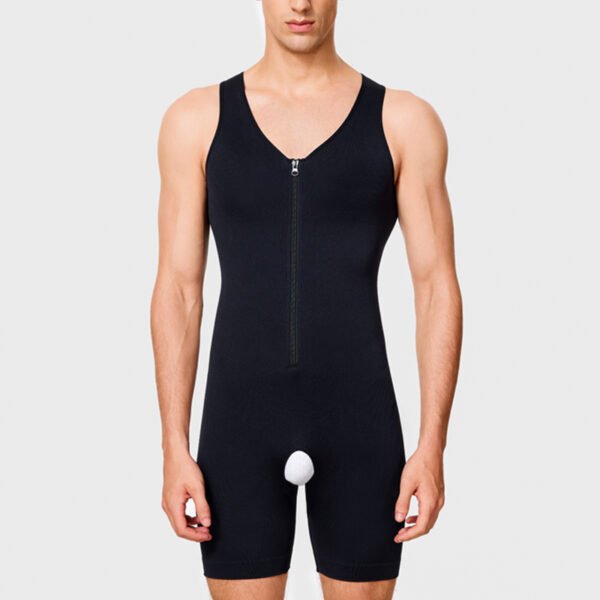 Zipper shapewear jumpsuit men's body pants open gear sports fitness fat powerful belly tight tank tops