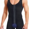 Men's body shaping bodysuit vest with button-down crotch-less waist and tummy-tightening body shaping bodysuit