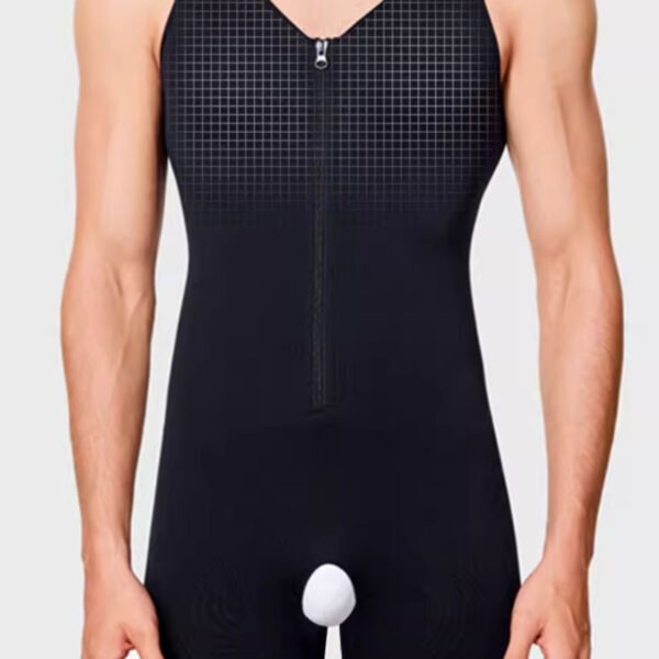 Zipper shapewear jumpsuit men's body pants open gear sports fitness fat powerful belly tight tank tops