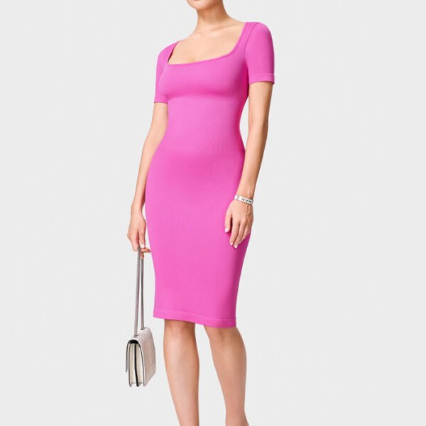 Square neck knitted dress female autumn and winter new solid color senior sense of temperament within the Slim package hip long skirt