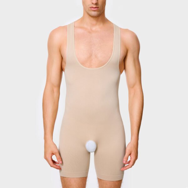 Low-cut one-piece shapewear men's tank top tight bodybuilding fitness hidden compression shaping open crotch shorts