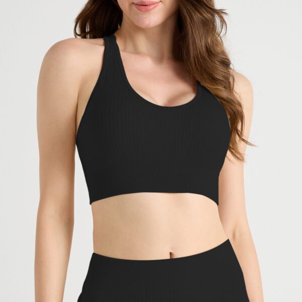 Women Yoga Running Outfit Suit Seamless Ribbed Solid Sports Suit Back Hollow Out Sports Bra Scrunch Butt High Waist Shorts Sets