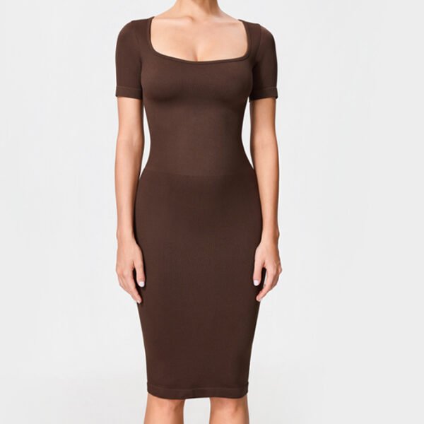Square neck knitted dress female autumn and winter new solid color senior sense of temperament within the Slim package hip long skirt