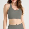 Women Yoga Running Outfit Suit Seamless Ribbed Solid Sports Suit Back Hollow Out Sports Bra Scrunch Butt High Waist Shorts Sets