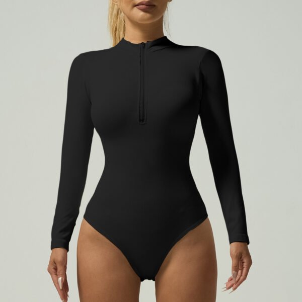 Zipper Long Sleeve Sexy Bodysuit Women One Piece Triangle Body Top Bodysuits