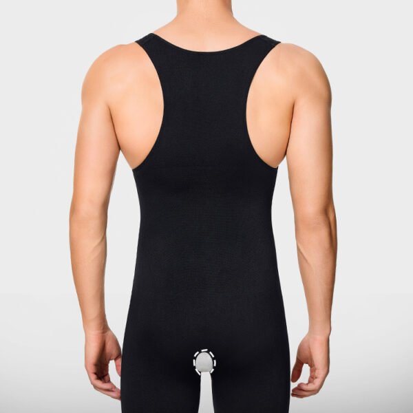 Low-cut one-piece shapewear men's tank top tight bodybuilding fitness hidden compression shaping open crotch shorts