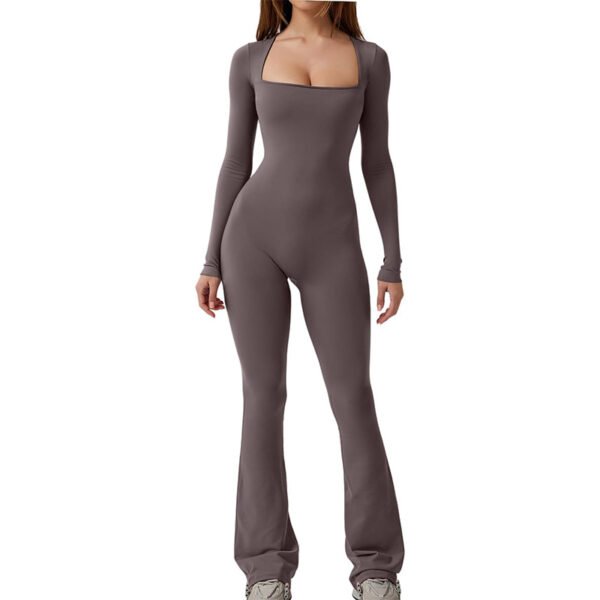 Women Yoga Suit Set Outdoor Wide Leg Pants Workout Gym One Piece Flare Leg Jumpsuit