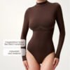 Long Sleeves Bodysuits Thong Seamless Open Crotch Bodysuit High Neck One Piece Yoga Jumpsuit Tummy Control Body Shaper