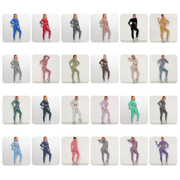 Seamless Yoga Clothing Set High Waist Peach Tight Exercise Long Sleeve Long Pants Two Piece Set
