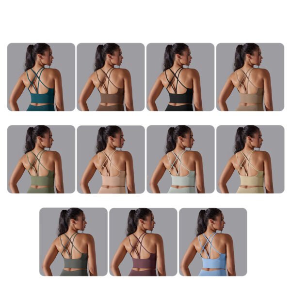 Solid color crossover back sports underwear tight shockproof high strength yoga fitness bra