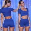Sports Fitness Clothing Suit Women Threaded Short Sleeve Shorts Seamless Yoga Clothing