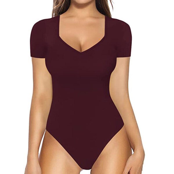Short-Sleeved V-Neck Sexy Solid Color Slim Versatile Jumpsuit Body Shapewear