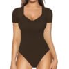 Short-Sleeved V-Neck Sexy Solid Color Slim Versatile Jumpsuit Body Shapewear