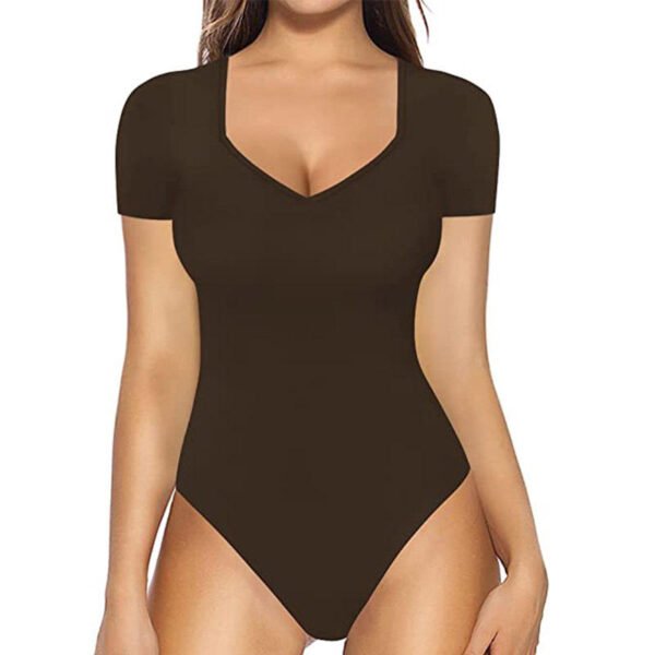 Short-Sleeved V-Neck Sexy Solid Color Slim Versatile Jumpsuit Body Shapewear