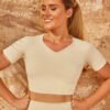 Seamless yoga wear Europe and the United States threaded knit short-sleeved tops