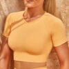 Seamless yoga wear Europe and the United States threaded knit short-sleeved tops