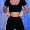Sports Fitness Clothing Suit Women Threaded Short Sleeve Shorts Seamless Yoga Clothing