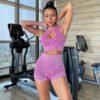 Seamless Yoga Clothing Double Layer with Chest Pad Sleeveless Tank Top High Waisted Hip Lifting Shorts Set