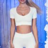 Sports Fitness Clothing Suit Women Threaded Short Sleeve Shorts Seamless Yoga Clothing