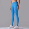 Seamless Knit Breathable Solid Color Crossover Waist Peach Butt Yoga Pants Running Fitness Nine Minute Pants Women