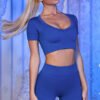 Sports Fitness Clothing Suit Women Threaded Short Sleeve Shorts Seamless Yoga Clothing