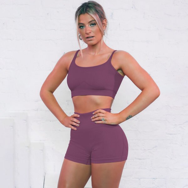 Chicken heart collar yoga clothing women's suit high waist yoga shorts threaded seamless bra fitness clothing