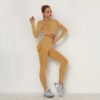 Seamless Yoga Clothing Set High Waist Peach Tight Exercise Long Sleeve Long Pants Two Piece Set