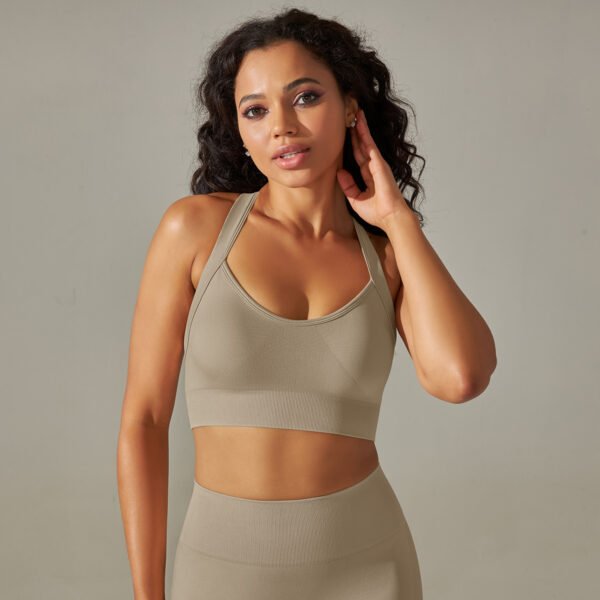 Seamless Knit Cross Back Solid Color Sports Underwear Yoga Wear Top Running Fitness Bra