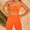 Seamless yoga wear Europe and the United States threaded knit suspenders shorts suit
