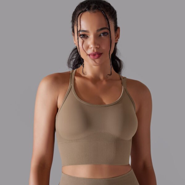 Solid color crossover back sports underwear tight shockproof high strength yoga fitness bra