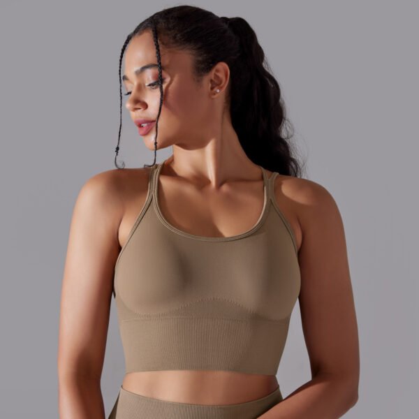 Solid color crossover back sports underwear tight shockproof high strength yoga fitness bra