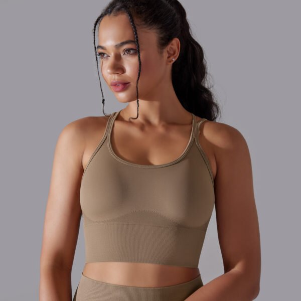 Solid color crossover back sports underwear tight shockproof high strength yoga fitness bra