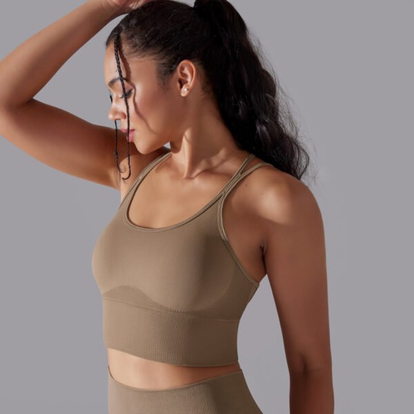 Solid color crossover back sports underwear tight shockproof high strength yoga fitness bra